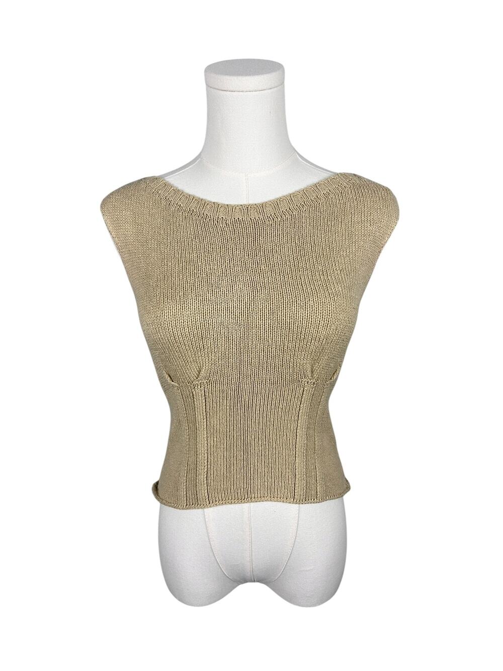 Max Mara Italian Woven Cotton Blend Bustier Minimalist Fitted Sleeveless Top S